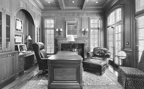 Photo shows luxury room with library